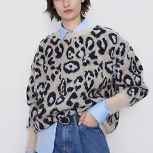 Zara Animal Print Slouchy Sweater